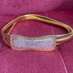 1980's Vintage Judith Leiber - Gold-Tone Buckle Belt Rhinestone Embellishment